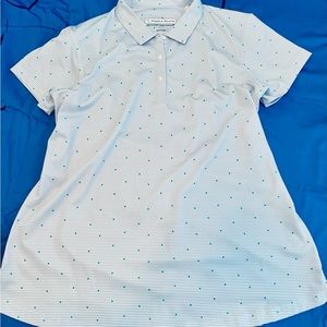 Pebble Beach golf shirt. Size XL. White with light blue stripes and green dots